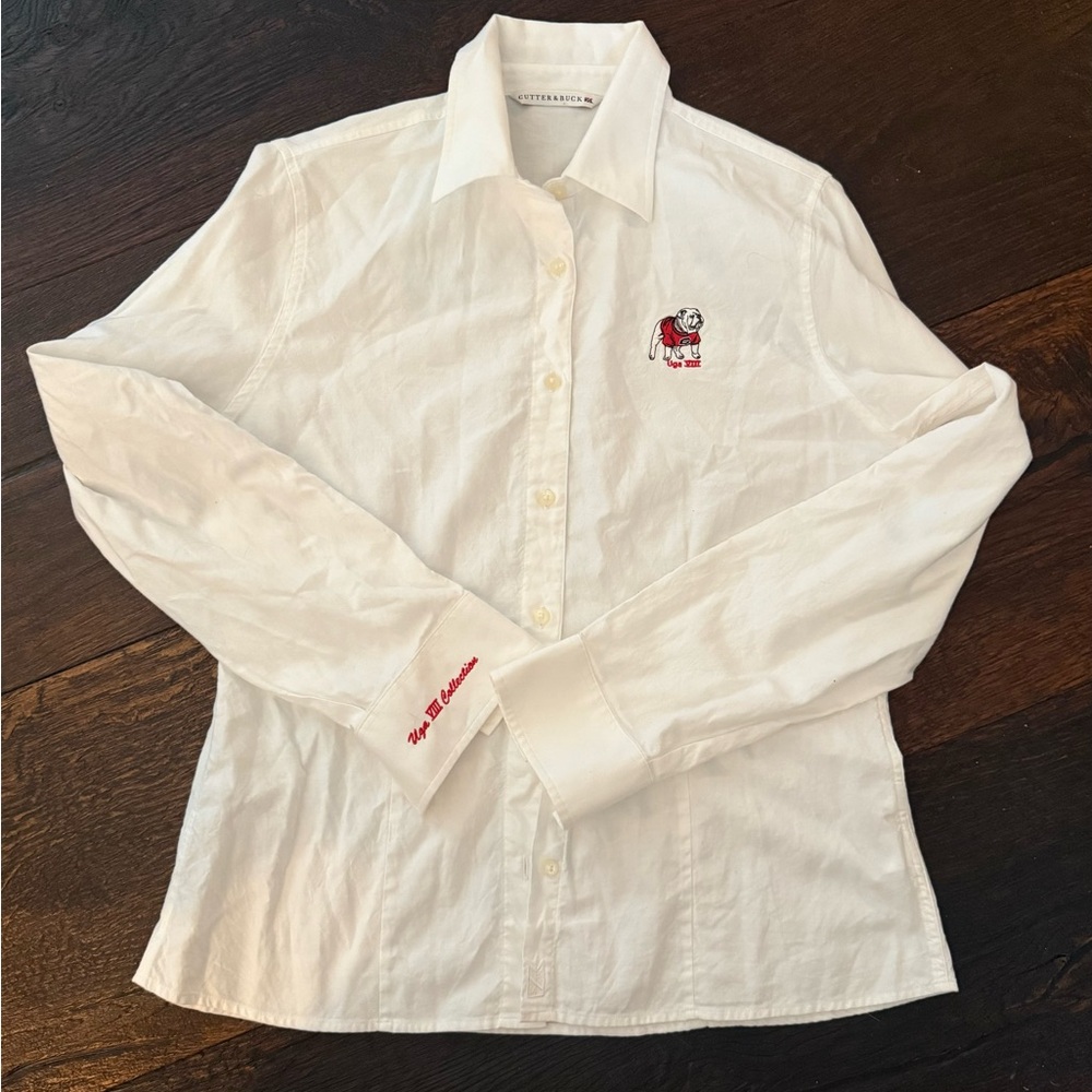 Cutter & Buck White Button Down Shirt with Red Embroidery UGA Georgia Bulldogs